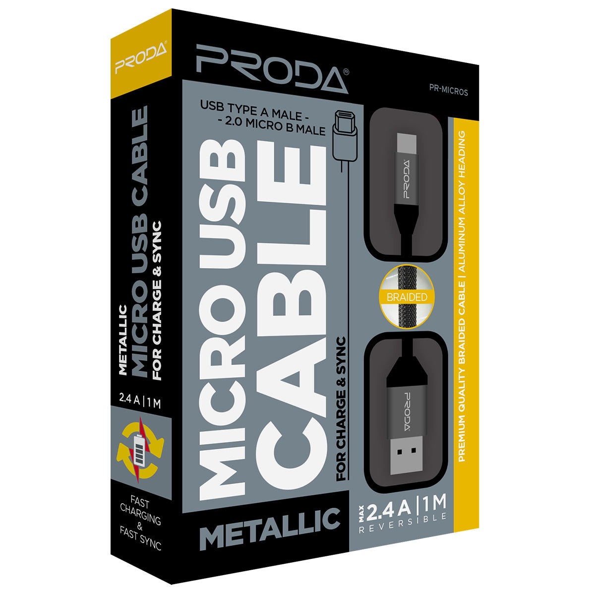 Proda PR-MICROS Micro USB kábel, ezüst